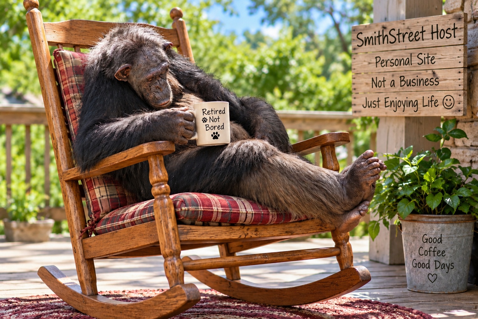Chimpanzee relaxing in a rocking chair